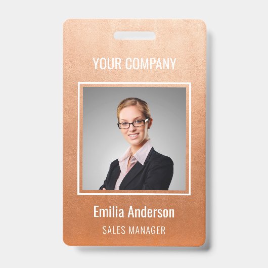 Custom Company Basic Employee Name Photo Roos Gold Badge (Voorzijde)