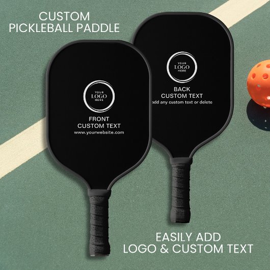 Custom Company Business Logo en tekst eenvoudig zw Pickleball Paddle