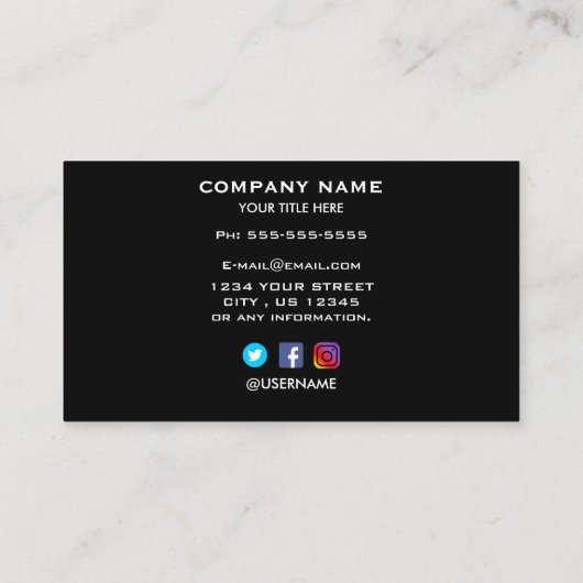 Custom company Business Logo Professional zwart Visitekaartje (Achterkant)