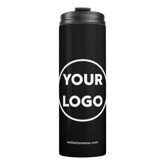 Custom Company Logo and Business Website Black Thermosbeker (Voorkant)