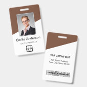 Custom Company Logo Bar Code Employee Photo Brown Badge (Front & Back)