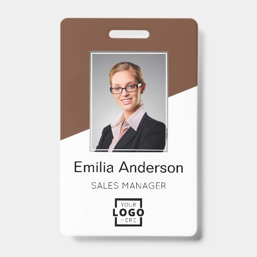Custom Company Logo Bar Code Employee Photo Brown Badge (Front)