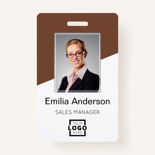 Custom Company Logo Bar Code Employee Photo Brown Badge (Voorkant)