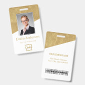 Custom Company Logo Bar Code Employee Photo Gold Badge (Voor- en achterkant)