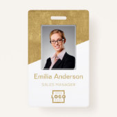 Custom Company Logo Bar Code Employee Photo Gold Badge (Voorkant)