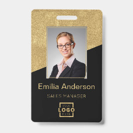 Custom Company Logo Bar Code Employee Photo Gold Badge