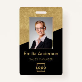 Custom Company Logo Bar Code Employee Photo Gold Badge