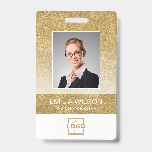 Custom Company Logo Bar Code Employee Photo Gold Badge (Voorkant)