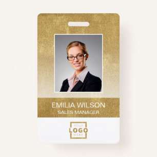 Custom Company Logo Bar Code Employee Photo Gold Badge