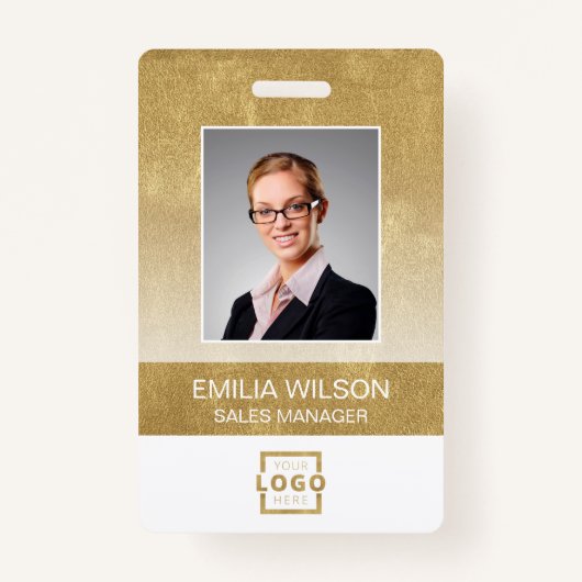 Custom Company Logo Bar Code Employee Photo Gold Badge (Voorkant)