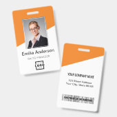Custom Company Logo Bar Code Employee Photo Oranje Badge (Front & Back)