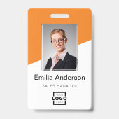 Custom Company Logo Bar Code Employee Photo Oranje Badge (Front)