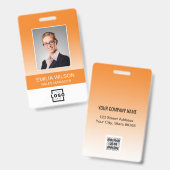 Custom Company Logo Bar Code Employee Photo Oranje Badge (Front & Back)