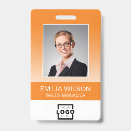 Custom Company Logo Bar Code Employee Photo Oranje Badge