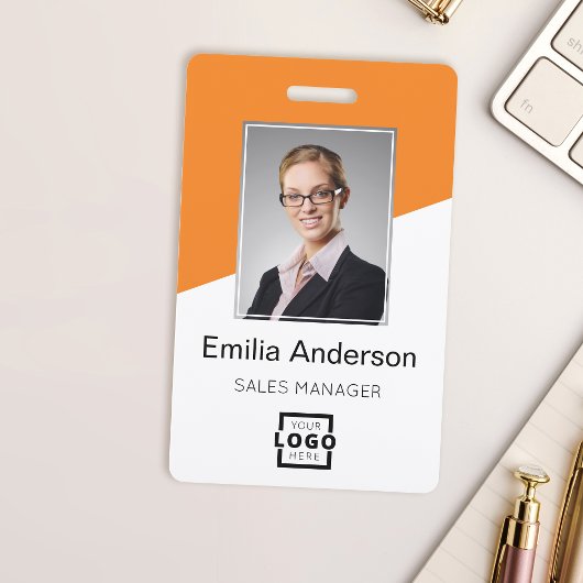 Custom Company Logo Bar Code Employee Photo Oranje Badge
