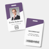 Custom Company Logo Bar Code Employee Photo Paars Badge (Front & Back)