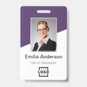 Custom Company Logo Bar Code Employee Photo Paars Badge (Front)