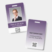 Custom Company Logo Bar Code Employee Photo Paars Badge (Front & Back)