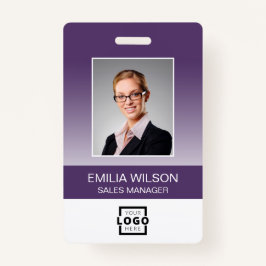 Custom Company Logo Bar Code Employee Photo Paars Badge