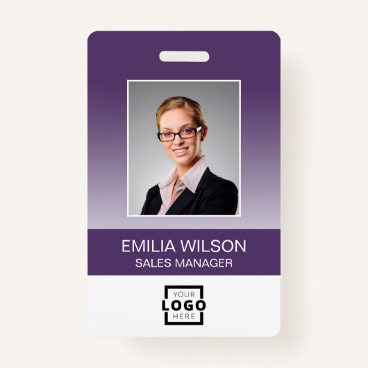 Custom Company Logo Bar Code Employee Photo Paars Badge (Voorkant)