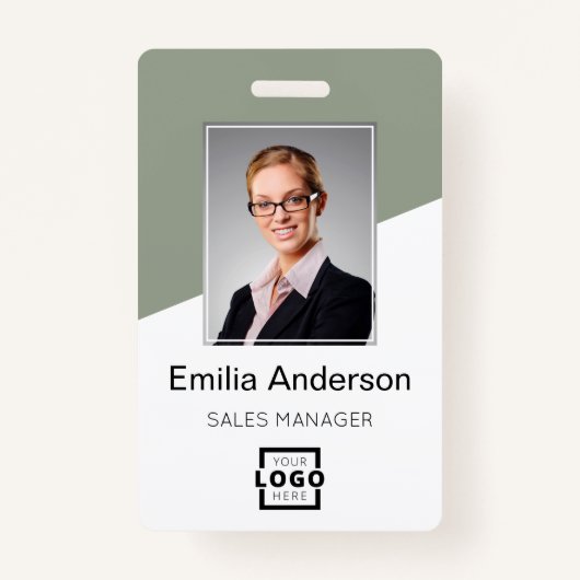 Custom Company Logo Bar Code Employee Photo Sage Badge (Voorkant)