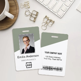 Custom Company Logo Bar Code Employee Photo Sage Badge