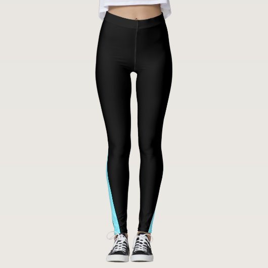 Custom Company Logo Black & Electric-Blue Leggings (Voorkant)