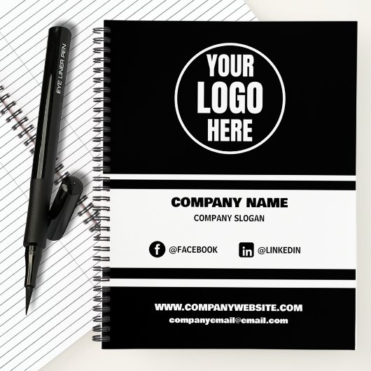 Custom Company Logo Business Branded Zwart & Wit Notitieboek