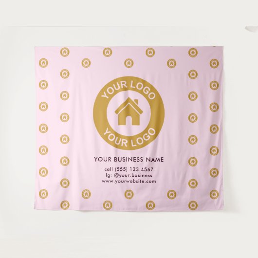 Custom Company Logo Business Event Pink Tapestry Wandkleed (Voorkant (horizontaal))