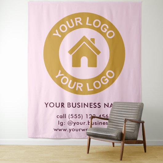 Custom Company Logo Business Event Pink Tapestry Wandkleed (In situ)