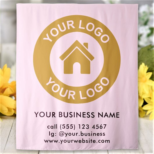 Custom Company Logo Business Event Pink Tapestry Wandkleed