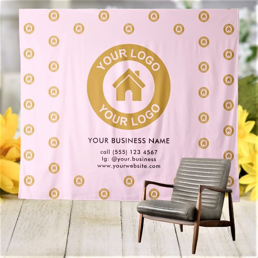 Custom Company Logo Business Event Pink Tapestry Wandkleed