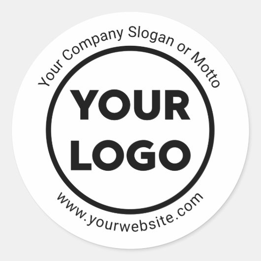 Custom Company Logo, Business Website en Slogan Ronde Sticker (Voorkant)