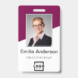 Custom Company Logo Employee Photo Berry Red Badge