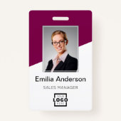 Custom Company Logo Employee Photo Berry Red Badge (Voorkant)