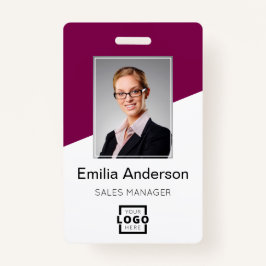 Custom Company Logo Employee Photo Berry Red Badge