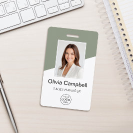 Custom Company Logo Employee Photo Sage Green Badge