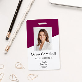 Custom Company Logo Employee Photo Wine Red Badge