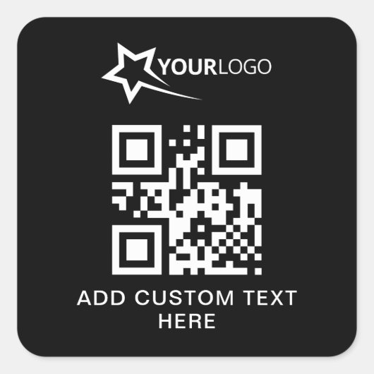 Custom Company Logo en QR Code Zwart Vierkante Sticker (Voorkant)