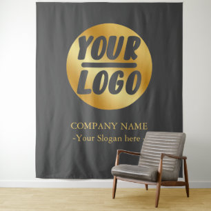 Custom Company Logo Goud Grijs Achtergrond voor Ev Wandkleed