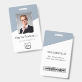 Custom Company Logo Medewerker Foto Dusty Blue Badge (Front & Back)