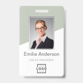 Custom Company Logo Medewerker Foto Sage Green Badge (Front)