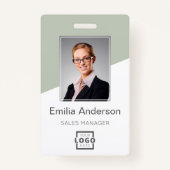 Custom Company Logo Medewerker Foto Sage Green Badge (Voorkant)