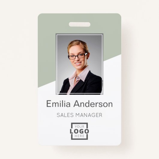 Custom Company Logo Medewerker Foto Sage Green Badge (Voorkant)