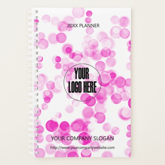 Custom Company Logo Roze Bubbels Bokeh Effect Stip Planner (Voorkant)