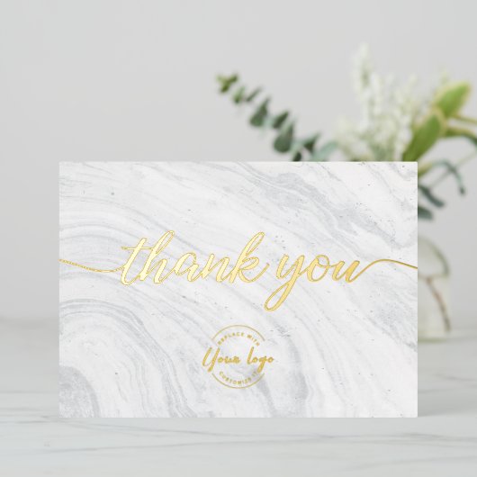 Custom Company logo Simple Chic Marble Gold Folie Feestdagenkaart (Staand Voorkant)
