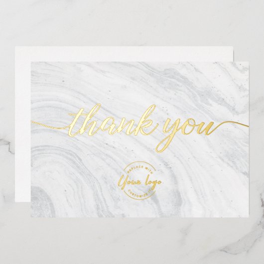 Custom Company logo Simple Chic Marble Gold Folie Feestdagenkaart (Voorkant / Achterkant)