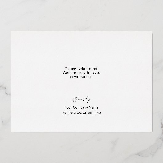 Custom Company logo Simple Chic Marble Gold Folie Feestdagenkaart (Achterkant)