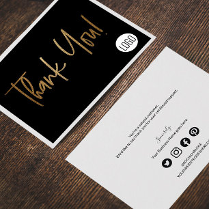 Custom Company Logo Social Faux Gold Black Bedankkaart