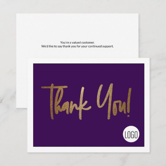 Custom Company Logo Social Faux Gold Paarse Bedankkaart (Voorkant / Achterkant)
